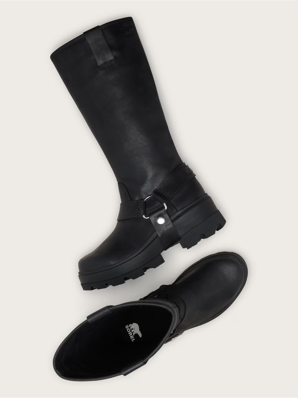 SOREL Joan Frwd Tall Women's Boots Black Leather Mid-Calf Harness sz 11 NWT